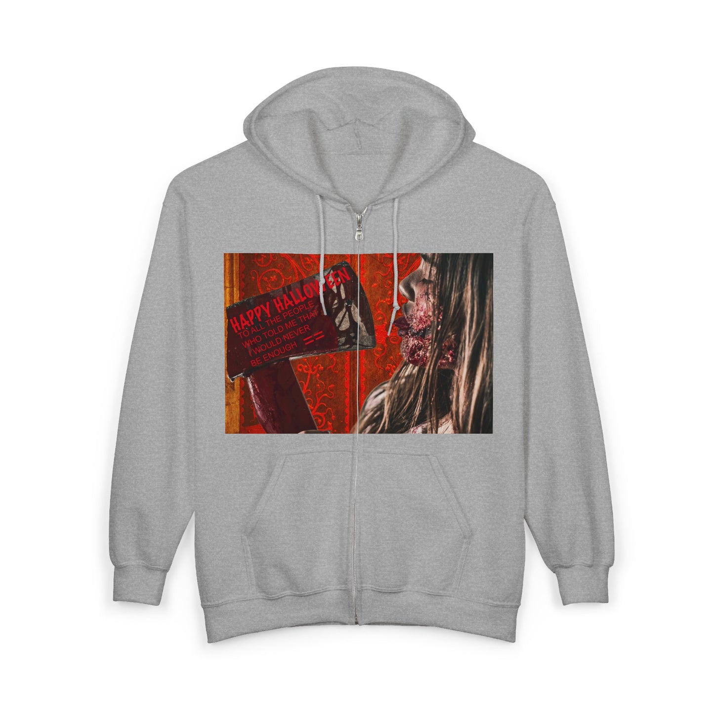 Halloween Horror Zip-Up Hoodie, Unisex Graphic Sweatshirt, Spooky Costume, Pumpkin Patch, Scary Movie Night, Fall Fashion