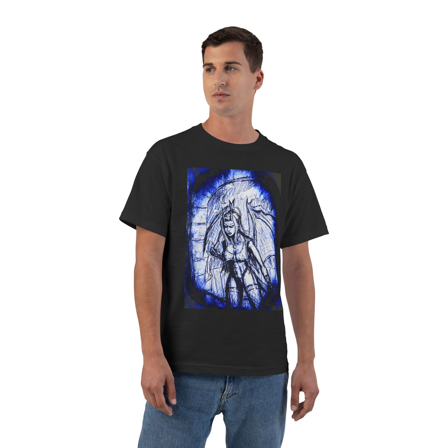 Gothic Demon Winged Warrior Blue Halo Graphic Tee