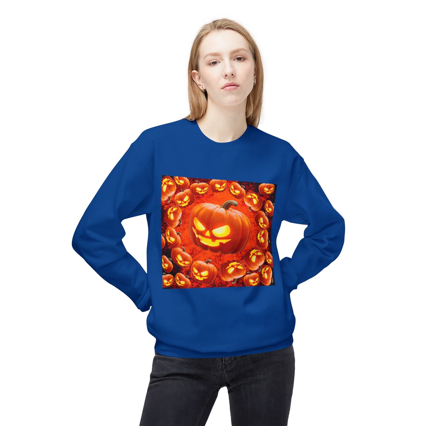 Halloween Pumpkin Planet Crewneck Sweatshirt, Cozy Unisex Fleece, Fall Fashion, Spooky Vibes, Seasonal Sweatshirt, Perfect for Autumn