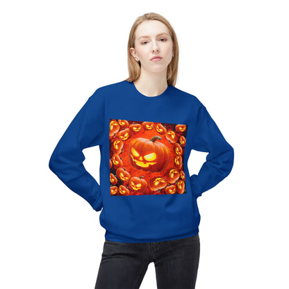 Halloween Pumpkin Planet Crewneck Sweatshirt, Cozy Unisex Fleece, Fall Fashion, Spooky Vibes, Seasonal Sweatshirt, Perfect for Autumn