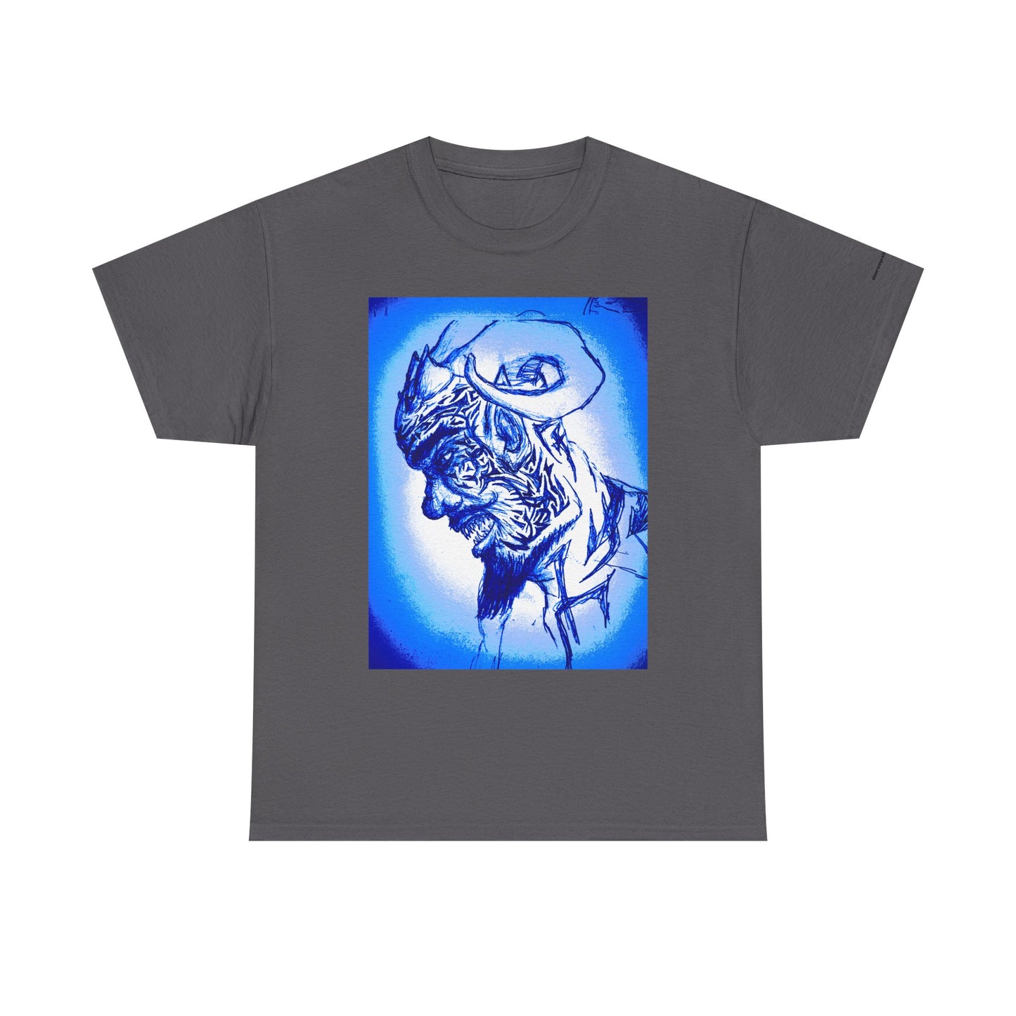 Blue Surreal Demon Horned Halo Portrait Tee