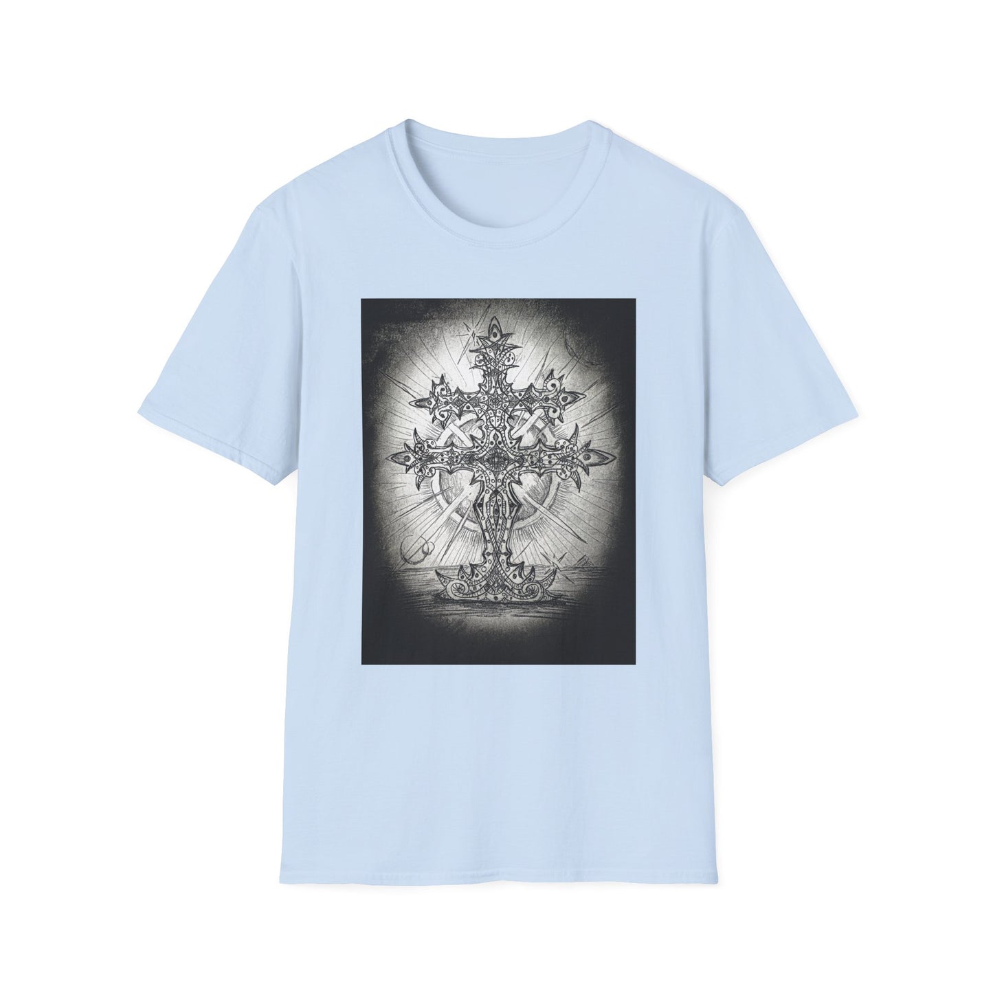 Celtic Cross Graphic Tee, Unisex Softstyle T-Shirt, Spiritual Cross Design Shirt, Casual Wear, Gift for Him/Her