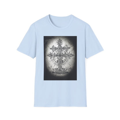 Celtic Cross Graphic Tee, Unisex Softstyle T-Shirt, Spiritual Cross Design Shirt, Casual Wear, Gift for Him/Her