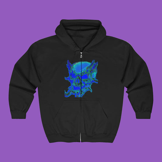 Skull Sketch Zip Hoodie — Gothic Skull Illustration Full-Zip Hooded Sweatshirt