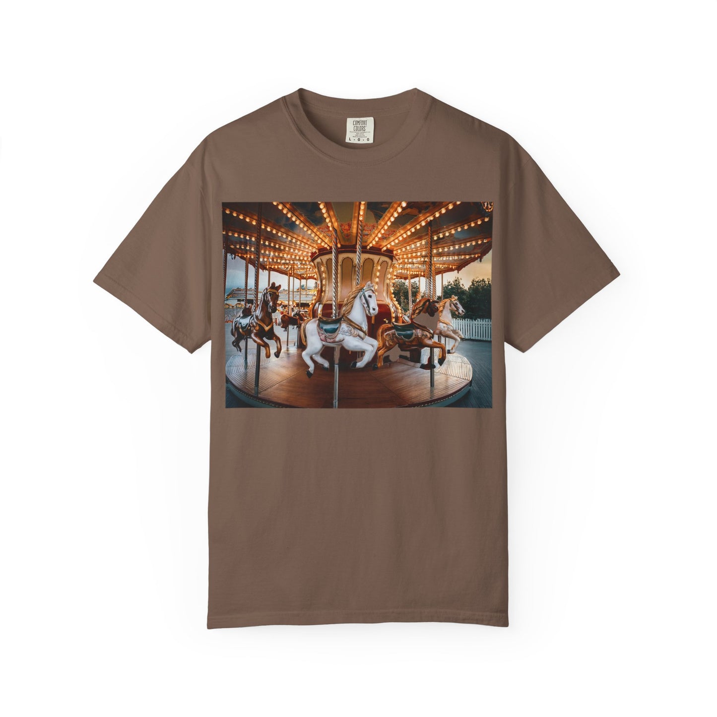 Vintage Full Carousel Horse Design Garment-Dyed T-shirt
