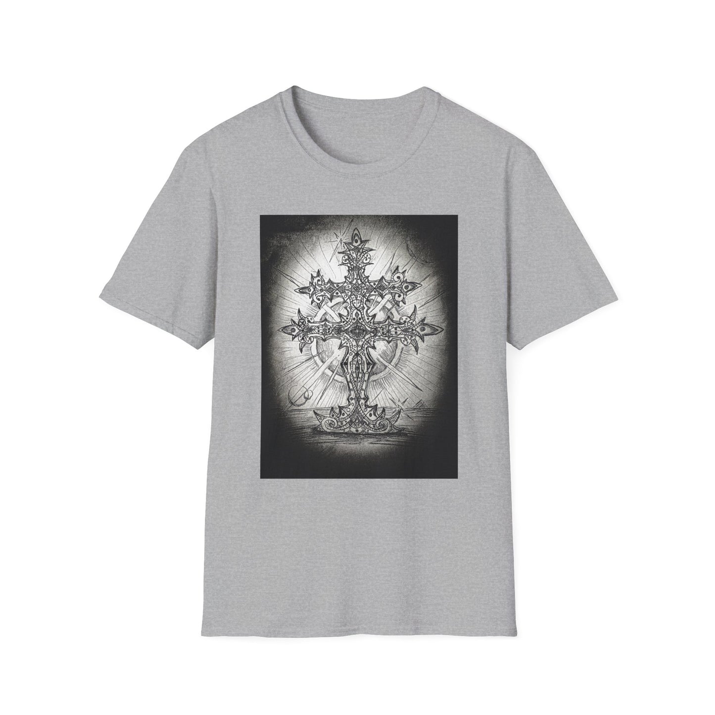 Celtic Cross Graphic Tee, Unisex Softstyle T-Shirt, Spiritual Cross Design Shirt, Casual Wear, Gift for Him/Her