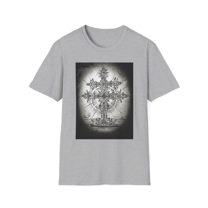 Celtic Cross Graphic Tee, Unisex Softstyle T-Shirt, Spiritual Cross Design Shirt, Casual Wear, Gift for Him/Her