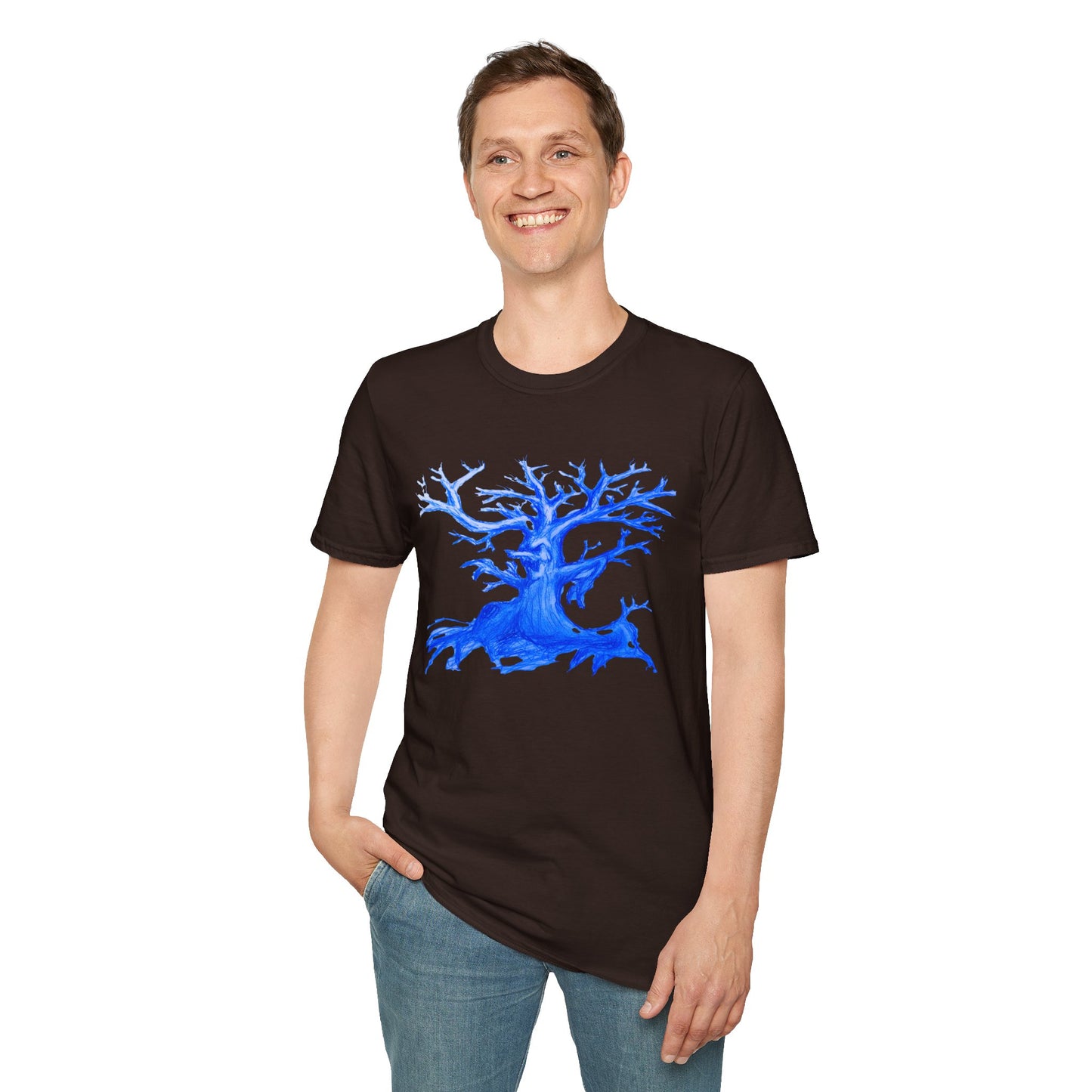 Artistic Animated Tree Design Unisex Softstyle T-Shirt | Eco-friendly Gift, Casual Wear, Nature Lover Tee, Perfect for Any Season