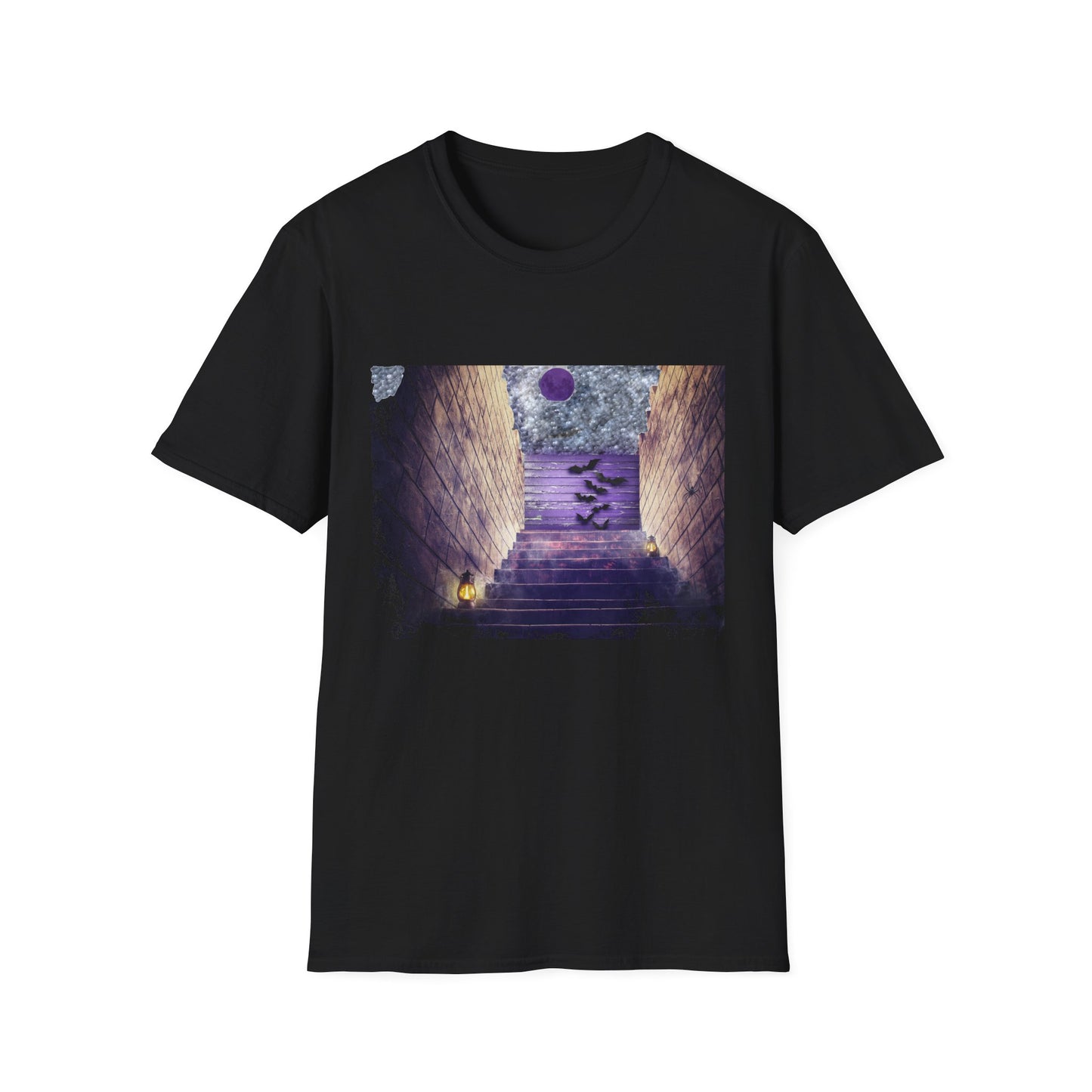 Mystical Stairway Bats Unisex T-Shirt - Softstyle Tee for Dreamers, Perfect for Gifting, Spiritual Occasions, Casual Wear, Art Lovers, [...]