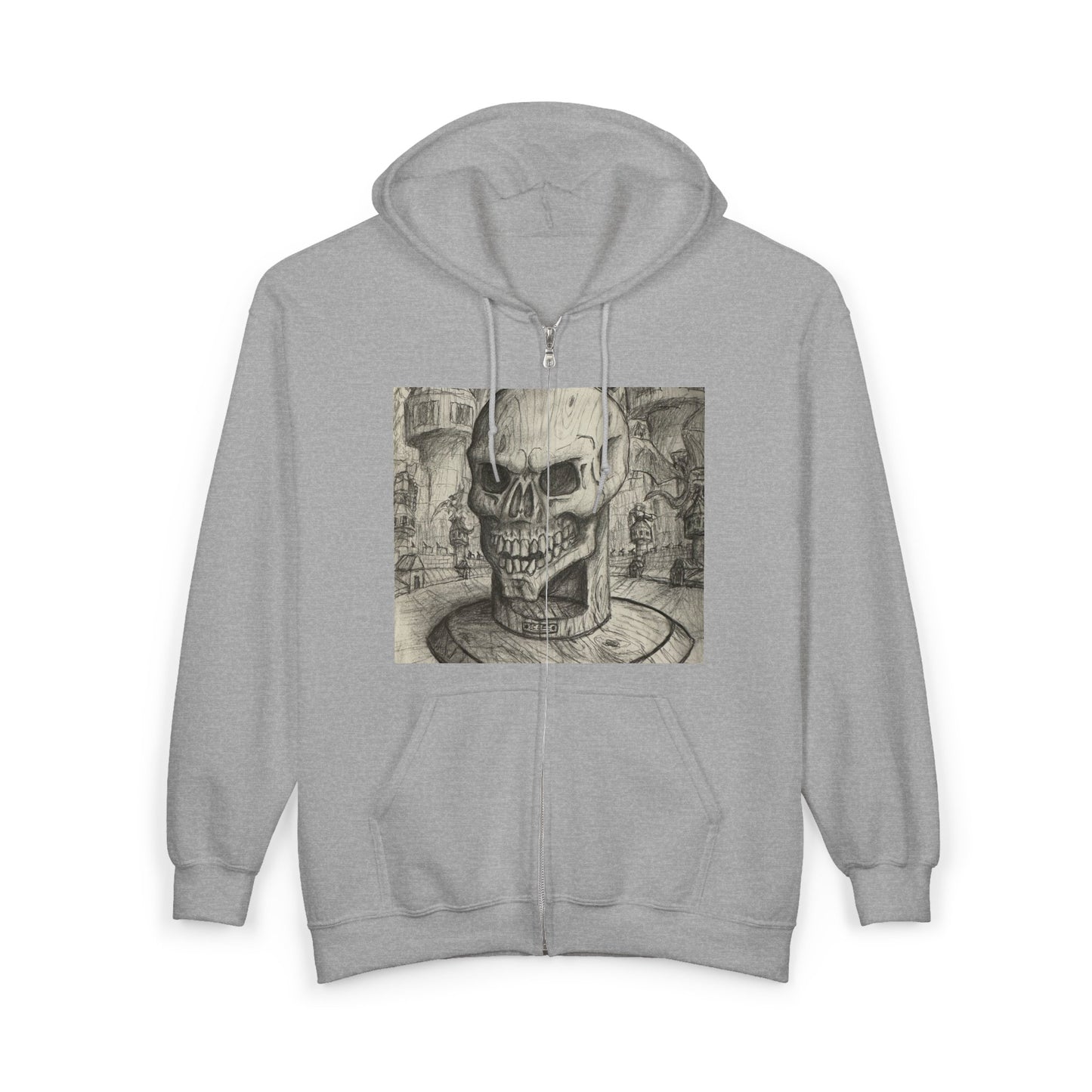 Gothic Black and White Skull Zip Hoodie, Unique Art Sweatshirt, Unisex Heavy Blend Hoodie, Stylish Casual Wear, Perfect for Halloween and Gift