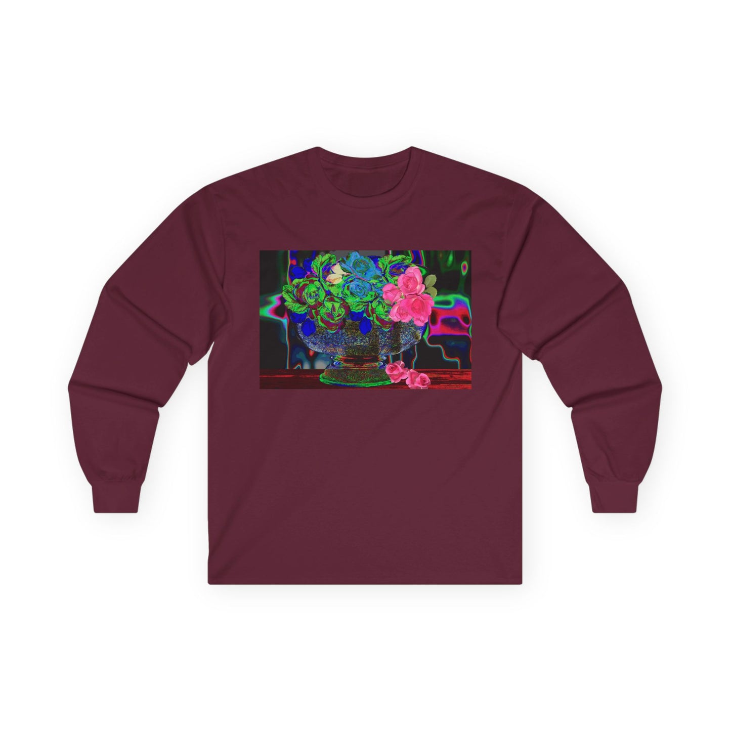 Vibrant Hybrid Floral Long Sleeve Tee, Artistic Apparel, Gift for Flower Lovers, Unique Graphic Tee, Colorful Fashion Statement, Perfect for Spring