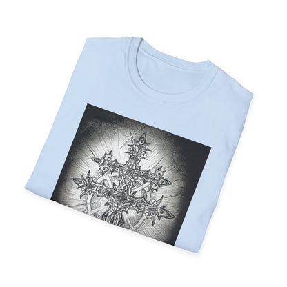 Celtic Cross Graphic Tee, Unisex Softstyle T-Shirt, Spiritual Cross Design Shirt, Casual Wear, Gift for Him/Her