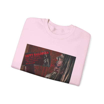 Halloween Horror Girl with Axe Sweatshirt, Unisex Crewneck, Horror Movie Fan Apparel, Halloween Costume Layering
