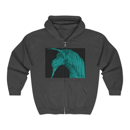 Green Unicorn Graphic Full Zip Hoodie for Animal Lovers | Cozy Outerwear for Spring, Unique Gift, Casual Wear, Birthday, Festival