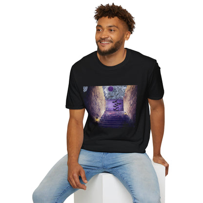 Mystical Stairway Bats Unisex T-Shirt - Softstyle Tee for Dreamers, Perfect for Gifting, Spiritual Occasions, Casual Wear, Art Lovers, [...]