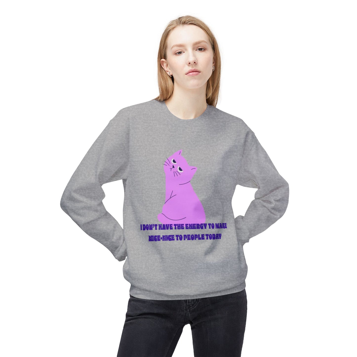 Cat Energy Sweatshirt, Cozy Unisex Crewneck, Funny Cat Lover Gift, Relaxed Fit Pullover, Perfect for Cat Lovers and Introverts