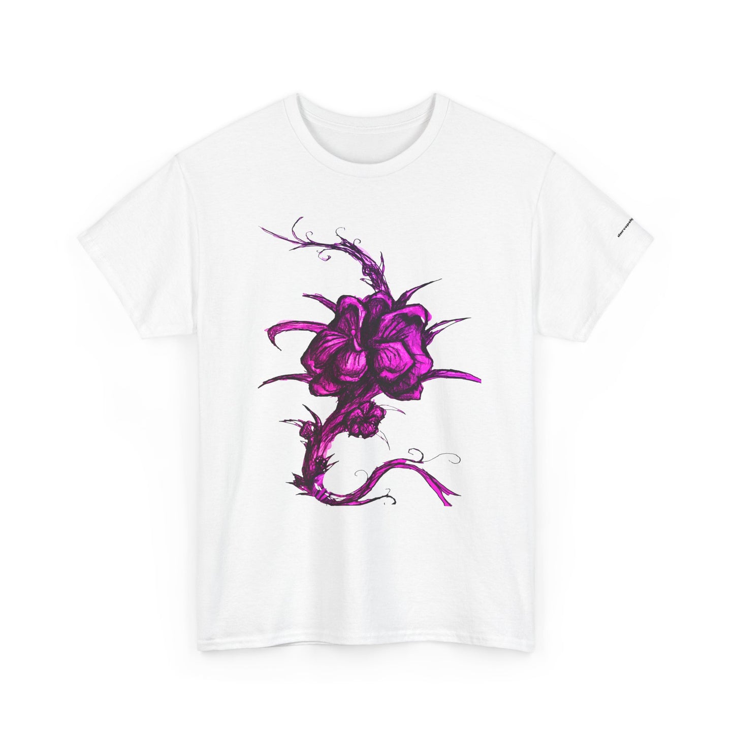 Purple Floral Unisex Heavy Cotton Tee - Artistic Graphic Shirt
