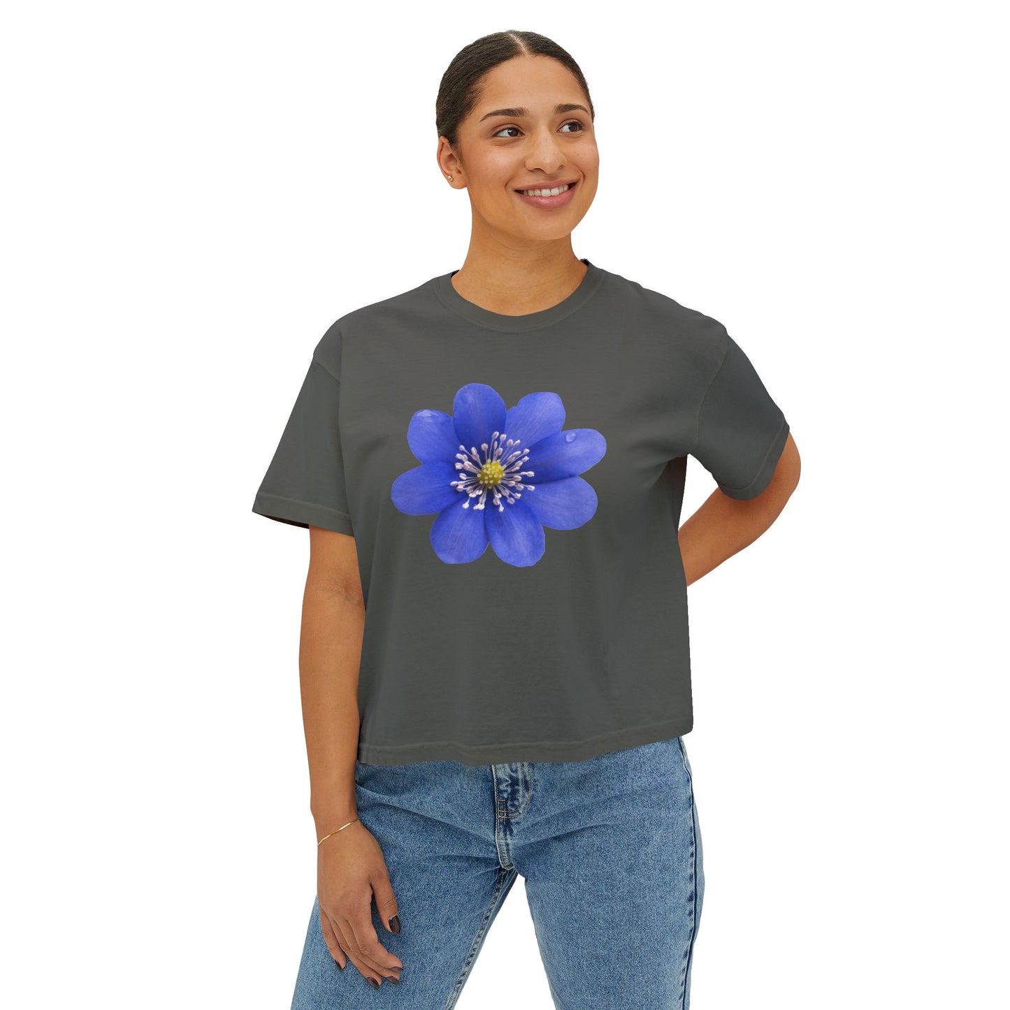 Botanical Women's Boxy Tee, Floral Crop Top, Casual Summer Wear, Gift for Her, Nature Lover Shirt