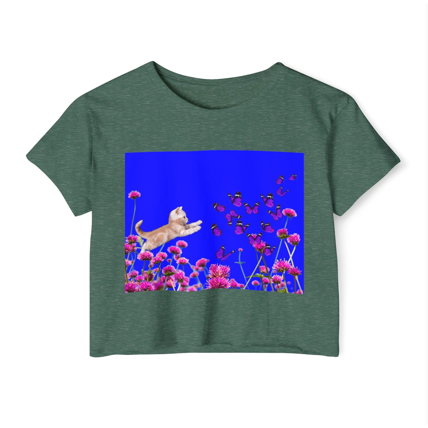 KITTY PLAYS WITH BUTTERFLIES Festival Crop Top