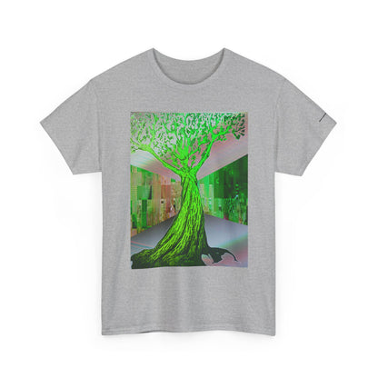 Green Neon Tree Graphic Tee – Surreal Nature Art T-Shirt