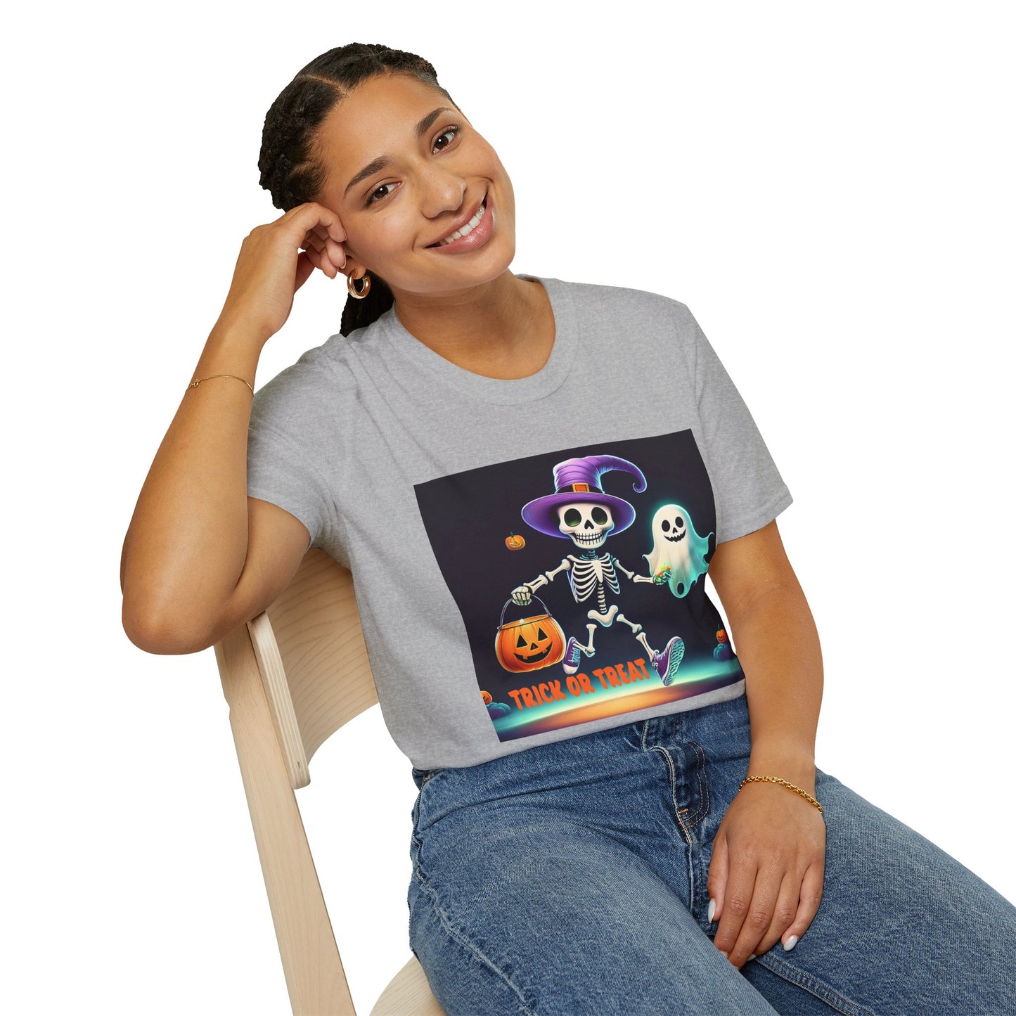 Halloween Skeleton Unisex T-Shirt, Trick or Treat Tee, Spooky Season Apparel, Ghost Theme Shirt, Halloween Costume Top