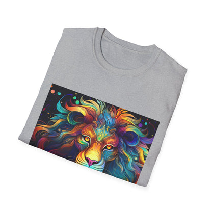 Colorful Leo Unisex Softstyle T-Shirt, Lion Graphic Tee for Animal Lovers, Astrology Shirt, Bold Art Wear, Gift for Leo Zodiac Fans