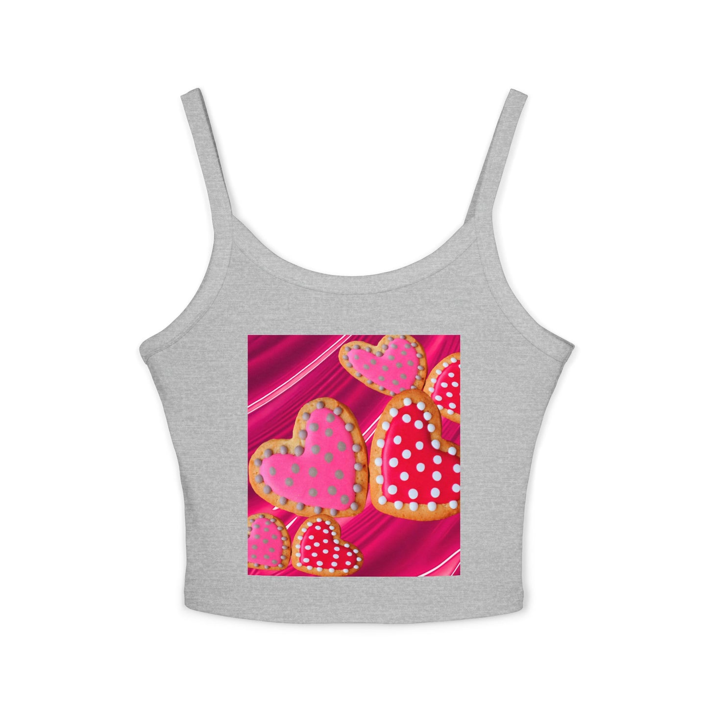 Valentine's Day Heart Print Tank Top, Cute Summer Top, Women's Spaghetti Strap Shirt, Fun Gift for Her, Sweetheart Gift