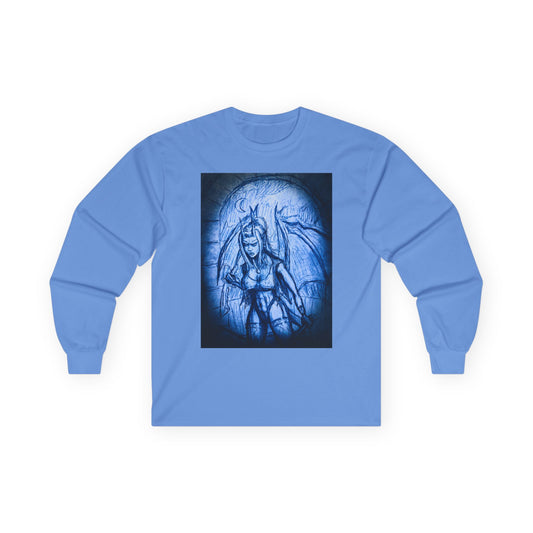 Gothic Demon Art Long Sleeve Tee — Blue Gothic Illustration