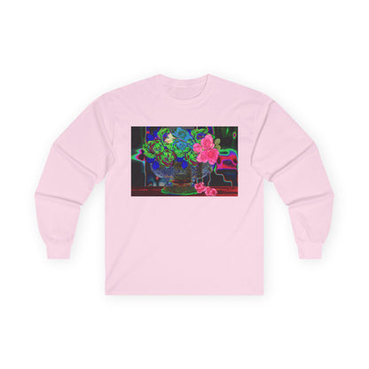 Vibrant Hybrid Floral Long Sleeve Tee, Artistic Apparel, Gift for Flower Lovers, Unique Graphic Tee, Colorful Fashion Statement, Perfect for Spring