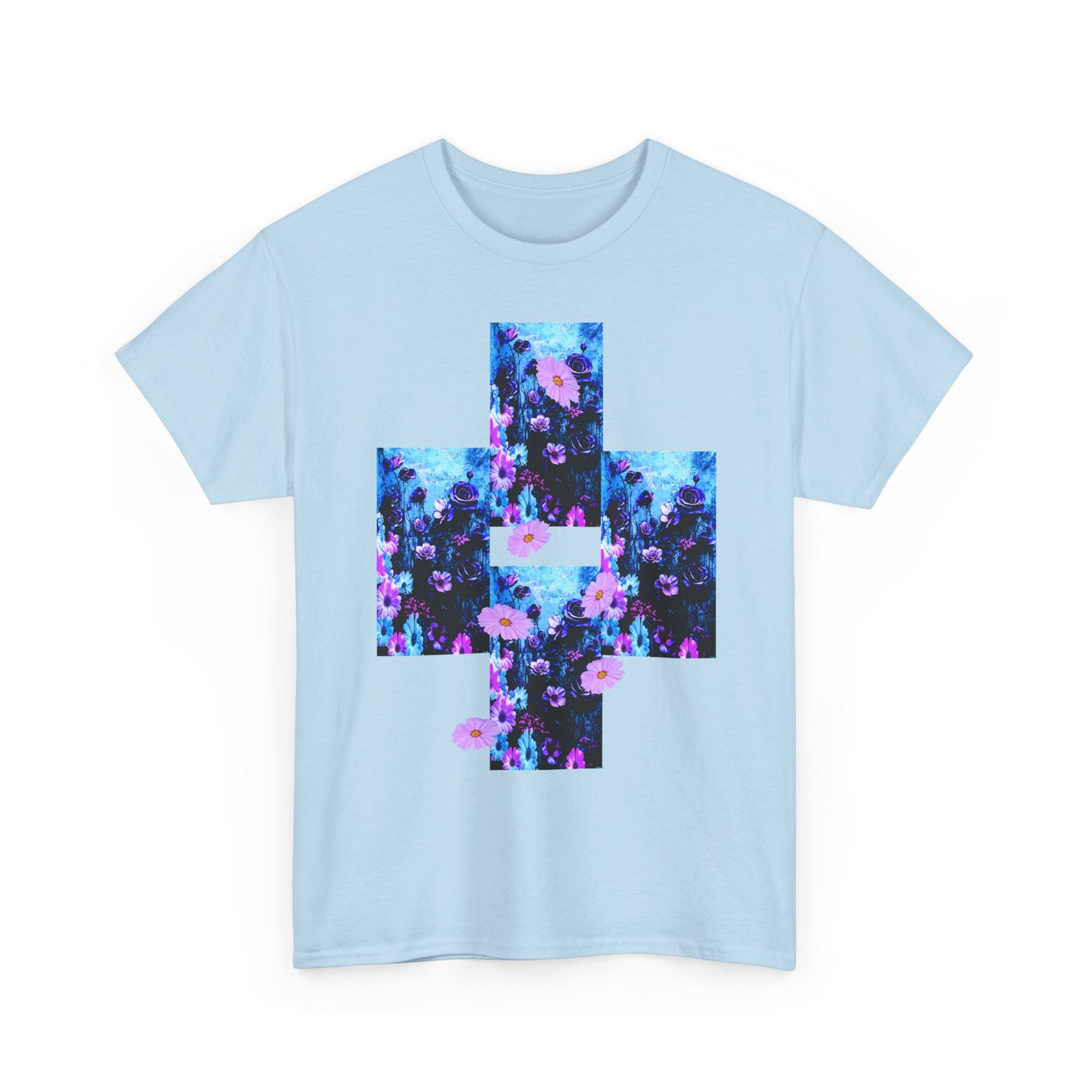 Floral Blue Cross T-Shirt — Vintage Indie Floral Graphic Tee