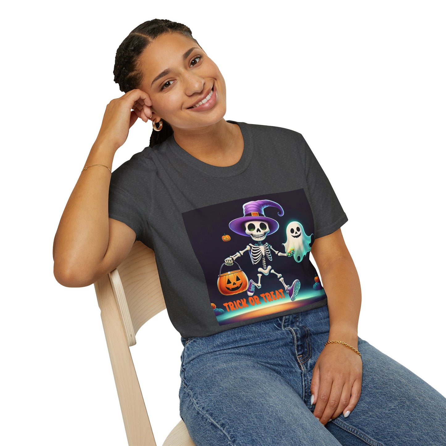 Halloween Skeleton Unisex T-Shirt, Trick or Treat Tee, Spooky Season Apparel, Ghost Theme Shirt, Halloween Costume Top