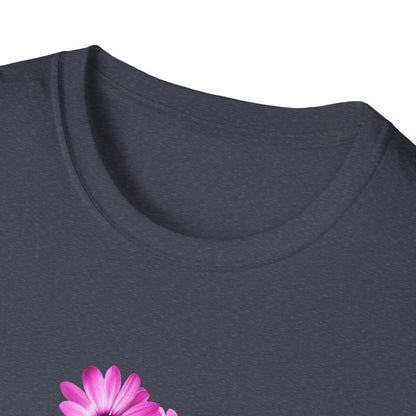 Floral Metal Futuristic Twist T‑Shirt — Pink Daisy Vine Graphic Tee