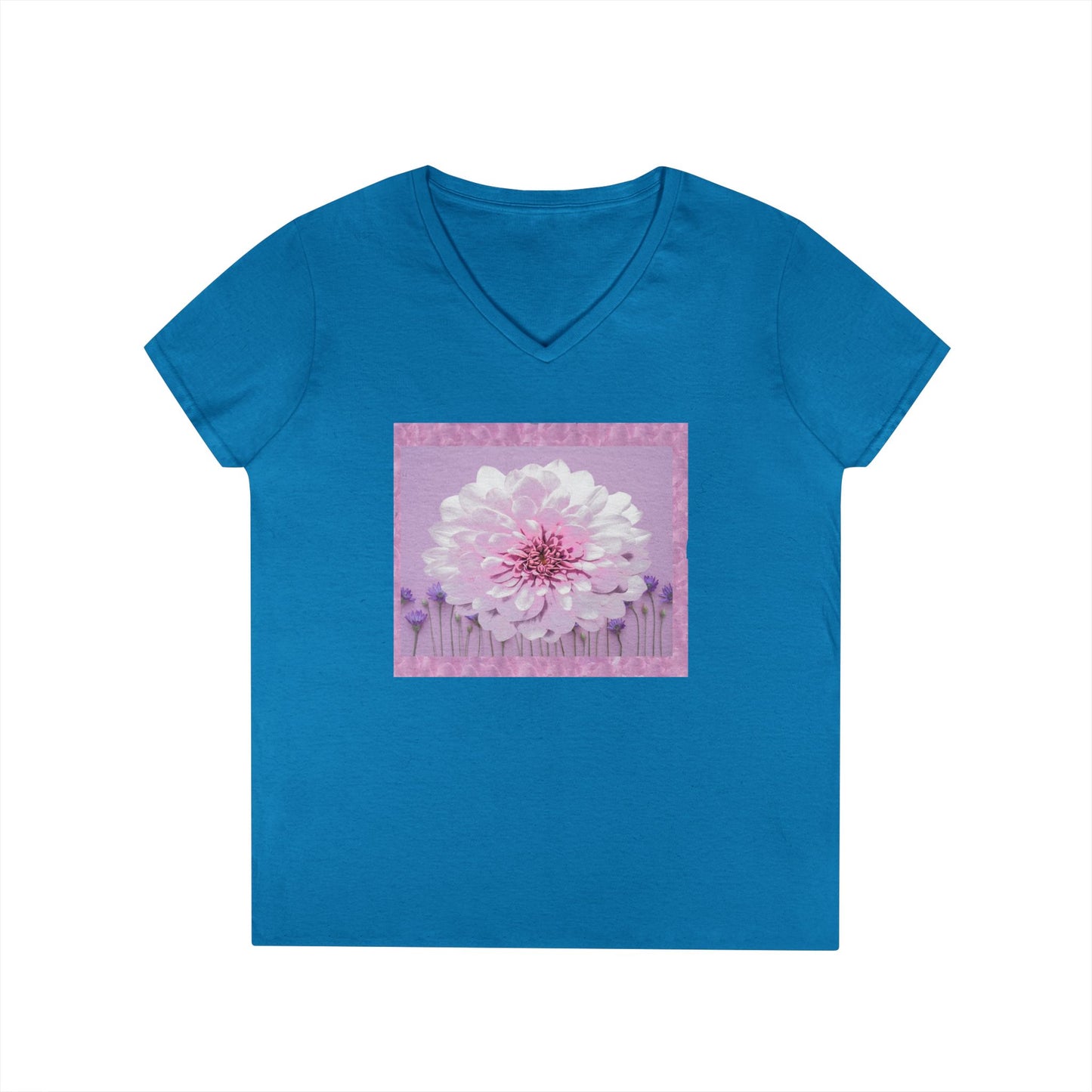 Floral V-Neck Tee — 'Sophie's Saturday' Pink Blossom Graphic