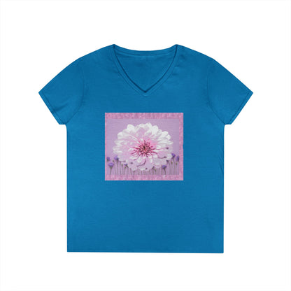 Floral V-Neck Tee — 'Sophie's Saturday' Pink Blossom Graphic