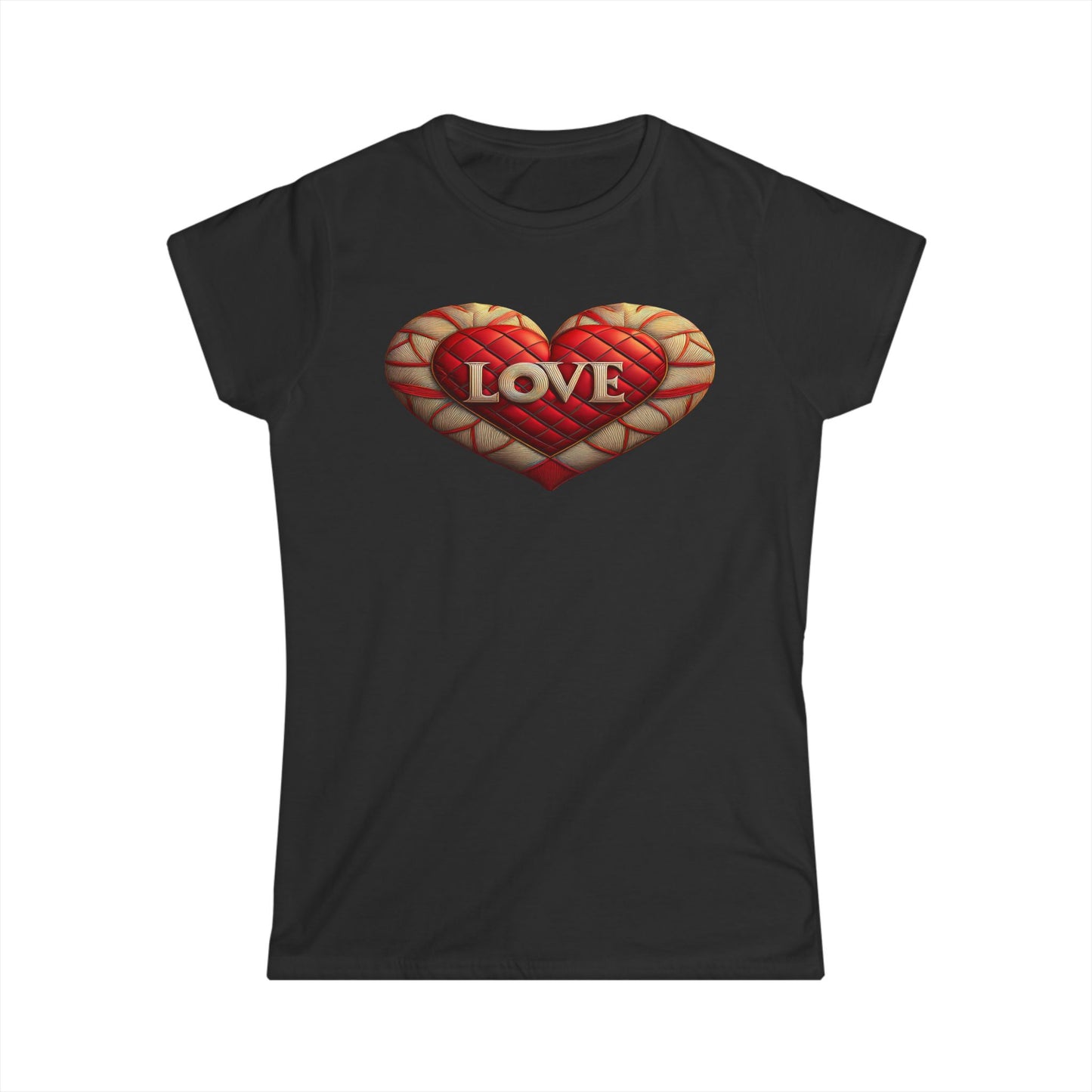 Women's Love Quilted Heart Tee — Red Quilted Heart "LOVE" Graphic Shirt