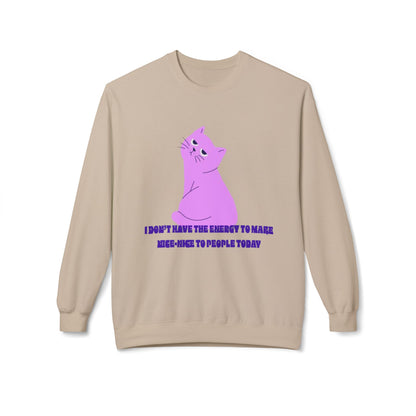 Cat Energy Sweatshirt, Cozy Unisex Crewneck, Funny Cat Lover Gift, Relaxed Fit Pullover, Perfect for Cat Lovers and Introverts