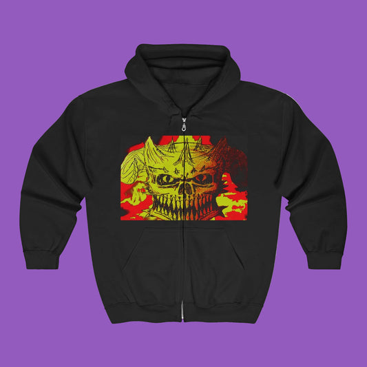 Skull Flame Zip Hoodie — Grunge Horror Graphic