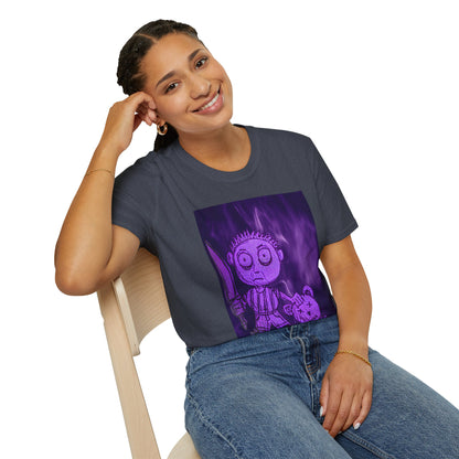 Gothic Purple Cartoon Horror Tee — Knife Kid with Teddy Graphic T-Shirt