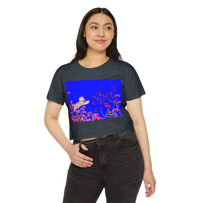 KITTY PLAYS WITH BUTTERFLIES Festival Crop Top