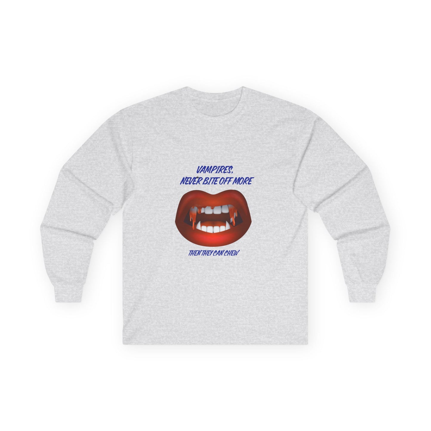 Vampire Humor Long Sleeve Tee, Unisex Halloween T-Shirt, Spooky Party, Funny Gift, Graphic Tee for Vampire Lovers, Casual Wear