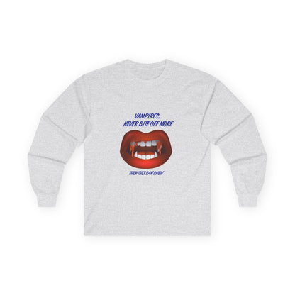 Vampire Humor Long Sleeve Tee, Unisex Halloween T-Shirt, Spooky Party, Funny Gift, Graphic Tee for Vampire Lovers, Casual Wear