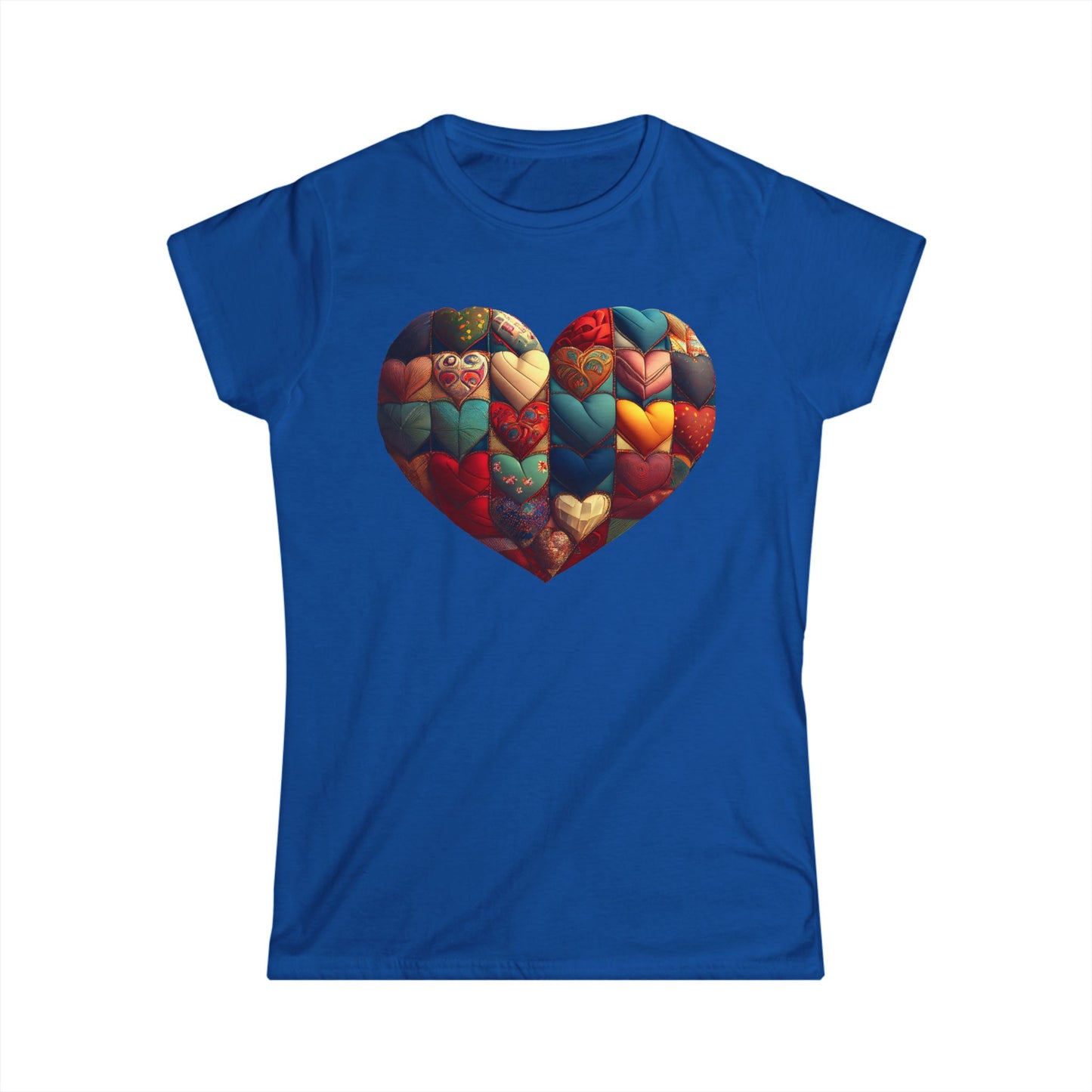 Women's Heart Patchwork Tee — Colorful Quilted Heart Graphic Shirt