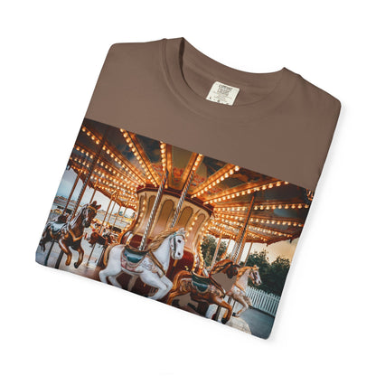 Vintage Full Carousel Horse Design Garment-Dyed T-shirt