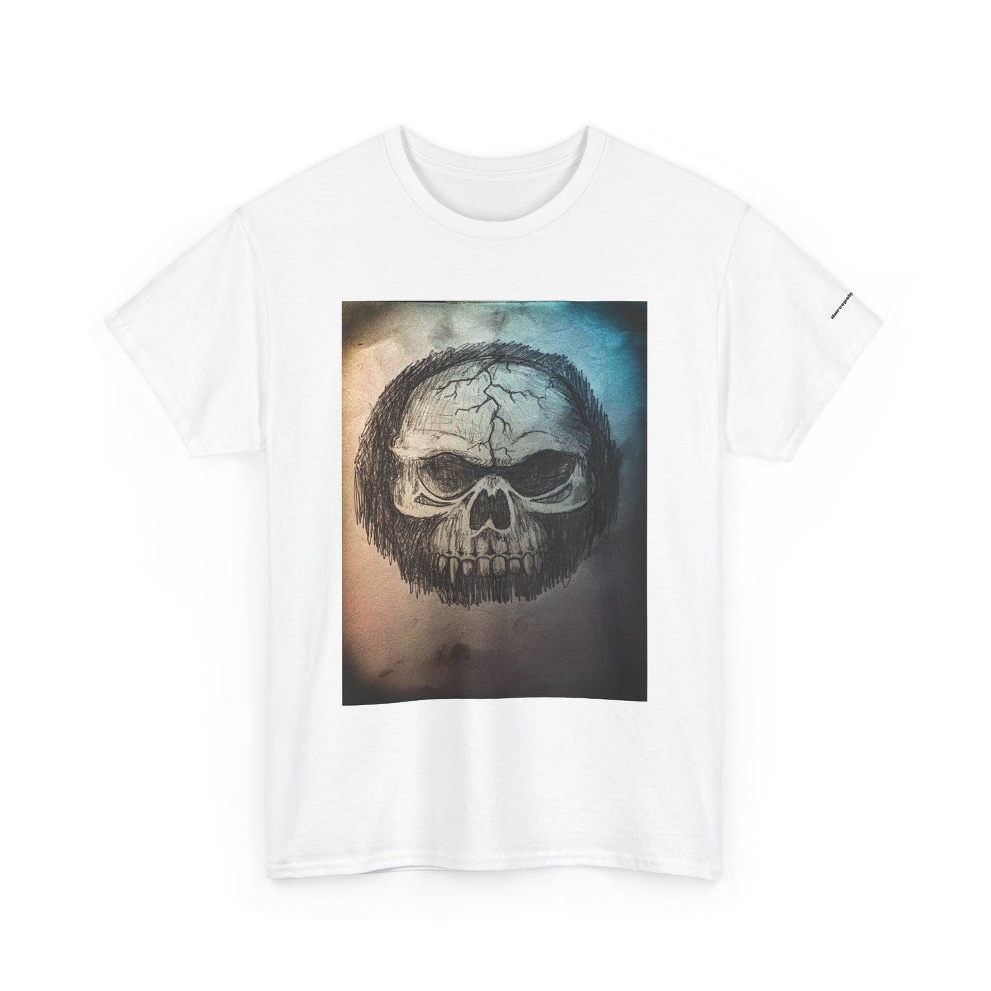 Skull Tee - Feathered Skull Hazy Border Design