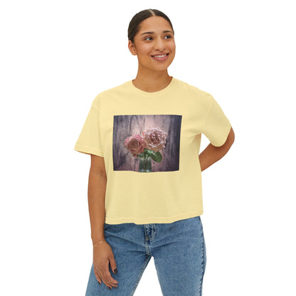 Floral Women's Boxy Tee, Casual Top, Gift for Her, Summer Style, Vintage Bloom Graphic Tee, Everyday Wear