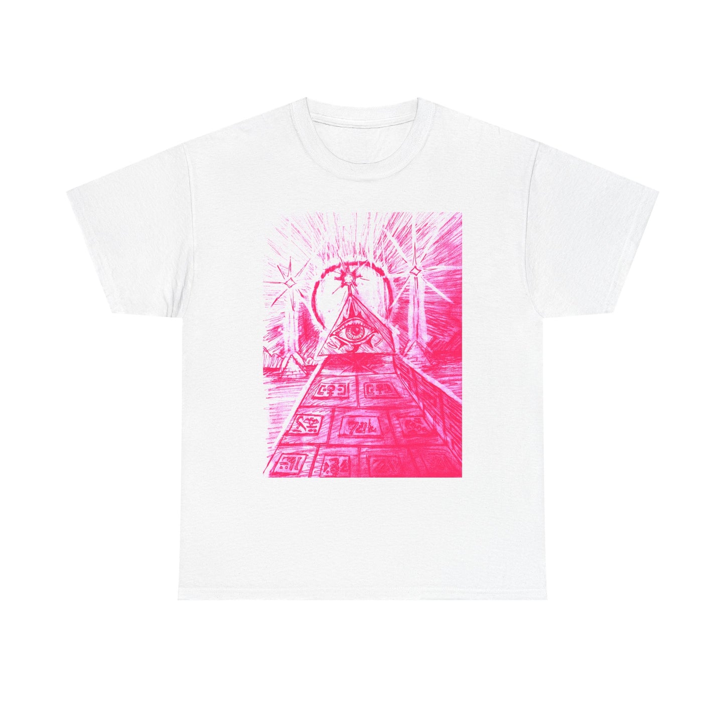 Pink Pyramid Eye Vibrant Artistic Unisex Heavy Cotton Tee | Creative Graphic Tee for Art Lovers, Casual Wear, Gifts, Festival Apparel, Statement Shirt