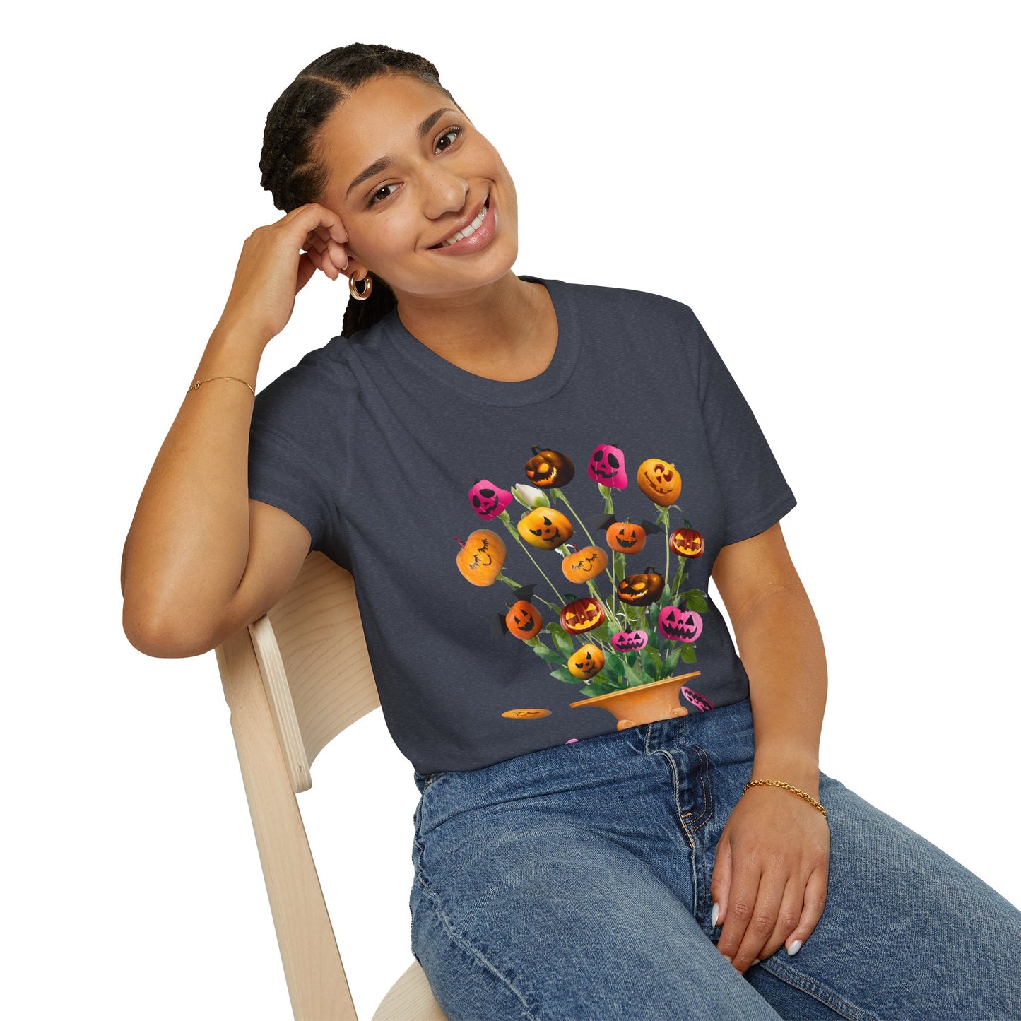 Halloween Pumpkin Bouquet T-Shirt, Cute Fall Tee, Unisex Graphic Shirt, Ideal for Halloween Parties, Seasonal Gift Idea