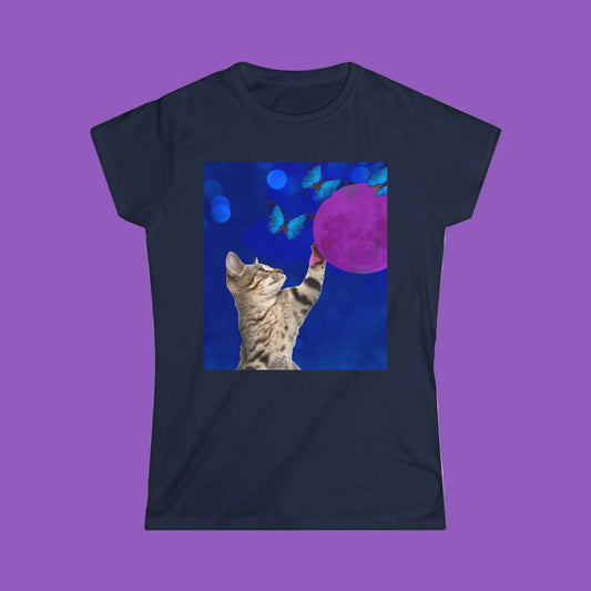Playful Tabby and Pink Moon Softstyle Tee
