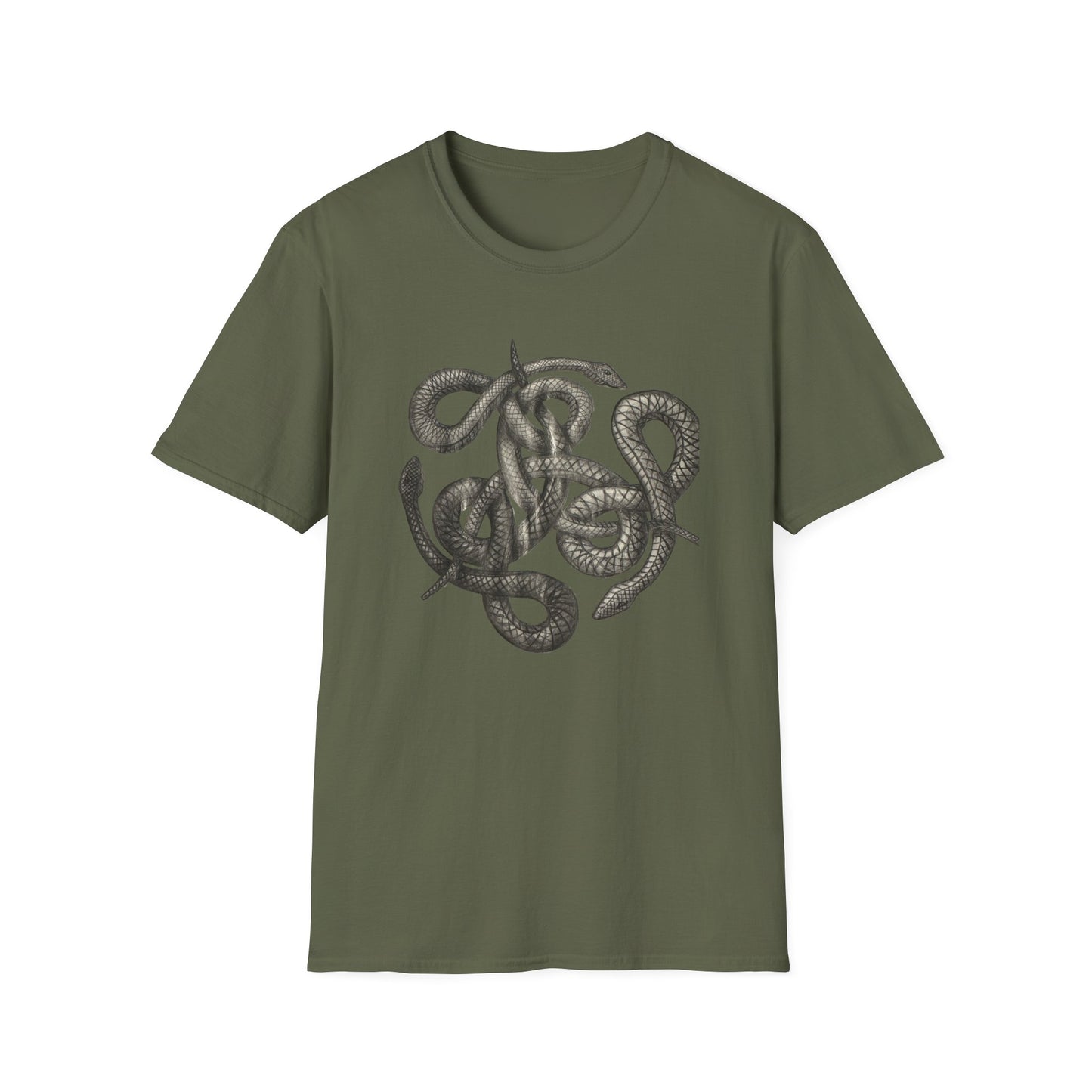 Serpent Design T-Shirt - Unisex Softstyle Apparel for Nature Lovers, Graphic Tee, Casual Wear, Gift for Her/Him, Birthday