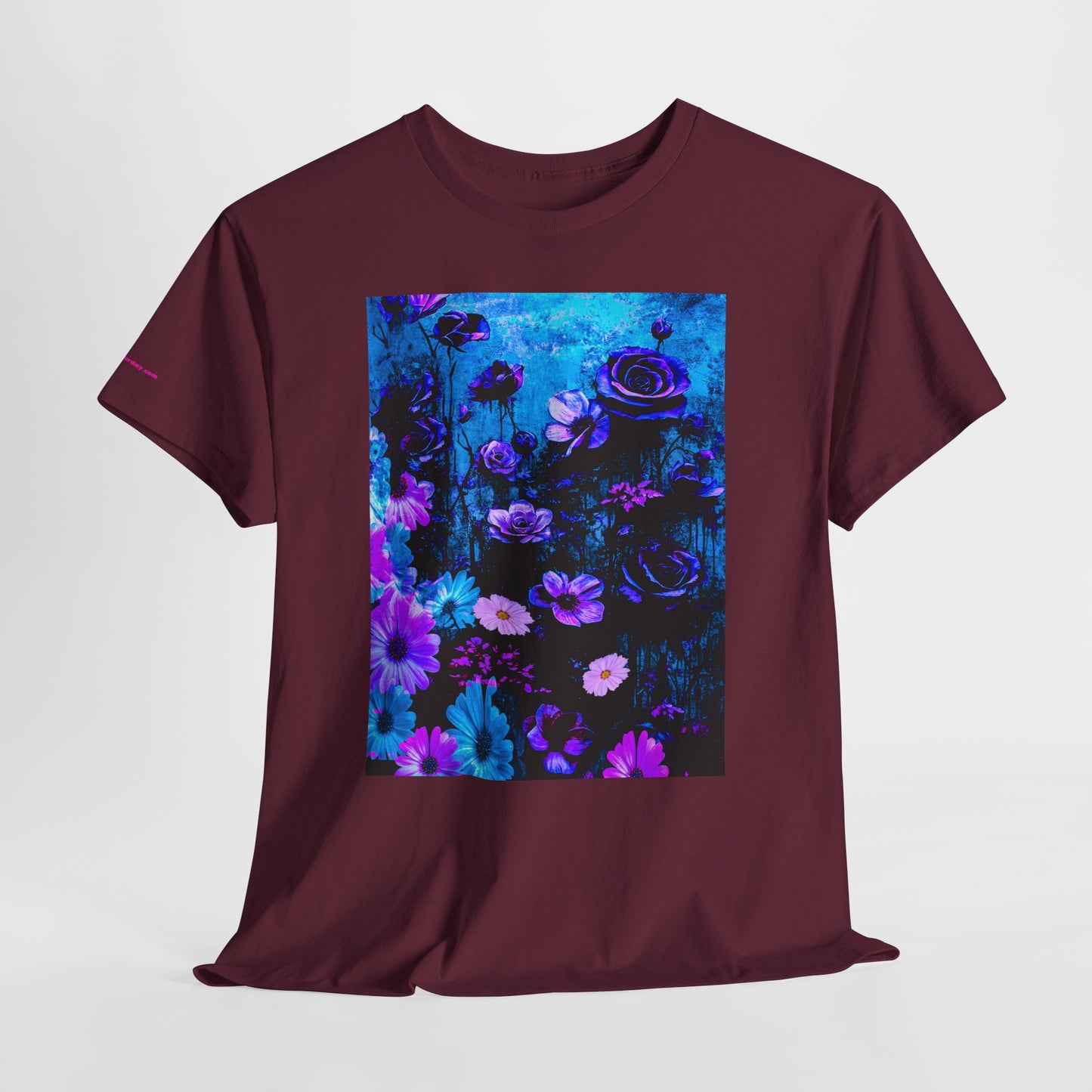 Fluorescent Floral Tee — Neon Blue & Purple Garden T-Shirt